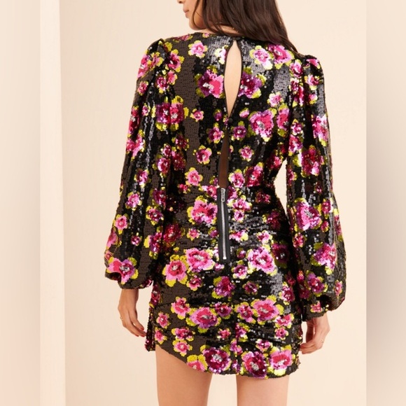 For Love & Lemons Morrison Rose Floral Sequin Mini Dress Size M - Picture 10 of 14